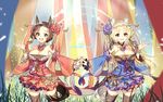  2girls animal_ears cleavage erjung grass long_hair original short_hair tail zettai_ryouiki 