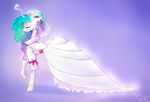  clothed clothing dress equine eyes_closed female friendship_is_magic fur glowing hair horn horse krrrokozjabrra mammal multi-colored_hair my_little_pony pony princess_celestia_(mlp) royalty smile solo white_fur winged_unicorn wings 