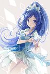  blue_bow blue_eyes blue_hair bow bracelet choker crystal_earrings cure_diamond curly_hair diamond_hands dokidoki!_precure earrings highres hishikawa_rikka jewelry long_hair magical_girl ponytail precure ribbon skirt solo sumi_mi thigh_gap 