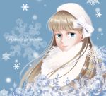  bad_id bad_pixiv_id blue_eyes bow brown_hair english face gundam gundam_wing hat highres long_hair looking_at_viewer rei_(usabiba) relena_peacecraft scarf snowflakes solo 