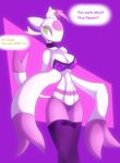  anthro big_breasts breasts cleavage clothed clothing english_text eyeshadow female fishnet fur green_eyes hair half-closed_eyes lily makeup mienshao naomi navel necklace nintendo open_mouth pok&#233;mon pok&eacute;mon purple_fur r-mk skimpy solo standing text thighs video_games white_fur worried 