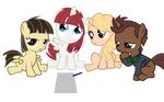  beavernator blonde_hair blue_eyes bottomless bow_tie brown_eyes brown_fur brown_hair clothing equine female friendship_is_magic fur group hair hi_res horn horse john_de_lancie john_de_lancie_(character) lauren_faust_(character) male mammal my_little_pony paper pencil ponification pony red_hair shirt sitting tara_strong white_fur wild_fire_(mlp) winged_unicorn wings young 