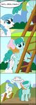  basket blue_eyes blue_hair bluemeganium blush butt comic cutie_mark english_text equine eyes_closed female friendship_is_magic fur giggling green_fur green_hair hair horse ladder lesbian lightning_bolt_(mlp) mammal medley_(mlp) my_little_pony outside pegasus pony ponyville smile text tongue tongue_out white_fur wings 