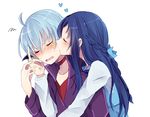  1girl ahoge blue_hair blush cheek_kiss choker closed_eyes couple dokidoki!_precure head_wings heart hetero hishikawa_rikka hug hug_from_behind ira_(dokidoki!_precure) kiss long_hair precure ruka192 short_hair 