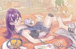  android antennae baby bottle cable dr._slump drinking drinking_straw glasses hat long_hair multiple_girls norimaki_arale norimaki_gajira pomodorosa purple_eyes purple_hair wings 