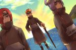  clouds flowers headband katana konan nagato_(naruto) naruto naruto_shippuden o96ap orange_hair purple_hair red_hair sky sword water weapon yahiko_(naruto) 