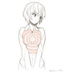  at_field ayanami_rei blush commentary downscaled dress_shirt image_sample looking_away md5_mismatch monochrome neon_genesis_evangelion outline poaro resized shirt shirt_tug short_hair simple_background solo spot_color twitter_sample twitter_username white_background 