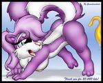  3_toes all_fours ass_up blue_eyes breasts eyelashes female fifi_la_fume fur guardianslade hair long_hair looking_back mammal nipples nude open_mouth pink_nose purple_fur purple_hair shadow skunk skunkette slimy solo tentacles tiny_toon_adventures tiny_toons toes tongue tongue_out warner_brothers white_fur 