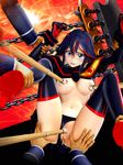  1girl 3d @oz areolae arm_grab arms_up blue_eyes blush breasts bright_one censored gangbang group_sex highres kill_la_kill leg_grab legs legs_up looking_at_viewer matoi_ryuuko medium_breasts multicolored_hair navel nipples no_bra pussy rape simple_background skirt spread_legs sweat tears thighs weapon wet 