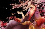  cherry_blossoms fox_mask japanese_clothes kimono kiseru male_focus mask olmatown pipe solo yukata yukata_(yume_2kki) yume_2kki 