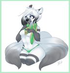  breasts canine female fox fur geekidog hair mammal multiple_tails scarf solo topless white_fur white_hair 