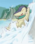  bandanna blush cute cyndaquil fire_type fun nintendo packmind pok&#233;mon pok&eacute;mon video_games water waterfall 