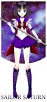  back_bow bishoujo_senshi_sailor_moon black_hair bob_cut boots bow character_name choker earrings elbow_gloves gloves highres holding holding_staff jewelry knee_boots magical_girl purple_eyes purple_footwear purple_sailor_collar purple_skirt red_bow sailor_collar sailor_saturn sailor_senshi_uniform sakura_hanatsumi short_hair silence_glaive skirt solo staff star star_choker tiara tomoe_hotaru white_gloves 