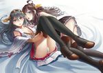  ???_(artist) ahoge bare_shoulders black_hair boots breasts brown_hair detached_sleeves double_bun hair_ornament hairband haruna_(kantai_collection) japanese_clothes kantai_collection kongou_(kantai_collection) long_hair looking_at_viewer medium_breasts multiple_girls nontraditional_miko open_mouth panties pantyshot skirt thigh_boots thighhighs underwear 