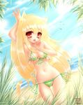  1girl 2008 animal_ears beach bikini blonde_hair blush cat_ears cat_tail dated female long_hair looking_at_viewer mariyumi nail_polish ocean orange_eyes original smile solo standing straight_hair swimsuit tail very_long_hair water 