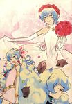  1girl absurdres bridal_veil bride dress earrings flower hair_flower hair_ornament highres jewelry long_hair nia_teppelin ozaki_tomomi tengen_toppa_gurren_lagann traditional_media veil very_long_hair wedding wedding_dress 