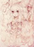  bad_id bad_pixiv_id bangs dotted_line fujiwara_no_mokou hair_ribbon long_hair monochrome pink ribbon ruto_(petatann) solo touhou 
