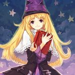  bad_id bad_pixiv_id blonde_hair book dress eihi grimgrimoire hat lillet_blan long_hair poncho purple_eyes smile solo star witch wizard_hat 