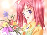  apron close-up floralia floralia+ flower game_cg kaga_miaya long_hair masaharu non-web_source pink_hair purple_eyes solo twintails 