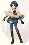  bad_id bad_pixiv_id blue_eyes blue_hair blush boots fringe_trim gloves hirokiku isara_gunther poncho senjou_no_valkyria senjou_no_valkyria_1 short_hair skirt smile solo thighhighs uniform zettai_ryouiki 