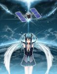  closed_eyes floating_hair hands_clasped hatsune_miku hayabusa_(spacecraft) nagareboshi own_hands_together satellite solo space space_craft star vocaloid wings 