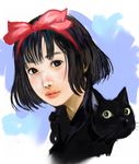  animal black_cat black_eyes black_hair bow cat hairband jiji_(majo_no_takkyuubin) kazaana kiki majo_no_takkyuubin realistic short_hair 