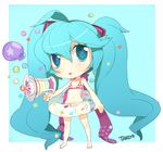  1girl ahoge aqua_eyes aqua_hair barefoot bikini bubble chibi hatsune_miku innertube long_hair nail_polish solo swimsuit taruk twintails very_long_hair vocaloid 