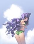  ass bad_id bad_pixiv_id bikini cloud copyright_request day ddal highres long_hair purple_eyes purple_hair sky solo swimsuit 