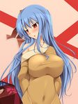  blue_hair blush breasts covered_nipples fct gift huge_breasts impossible_clothes impossible_shirt long_hair red_eyes rocbouquet_(saga) romancing_saga romancing_saga_2 saga shirt solo 
