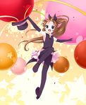  brown_hair elbow_gloves gloves hair_ribbon haneoka_meimi hat hat_tip kaitou_saint_tail legs long_hair magical_girl magician namori pantyhose ponytail ribbon saint_tail solo top_hat 