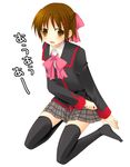  bad_id bad_pixiv_id bow crossdressing izumi_(applepie) little_busters! male_focus naoe_riki otoko_no_ko pink_bow school_uniform solo thighhighs 