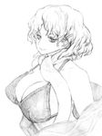  binayu breasts cleavage greyscale large_breasts mizuhashi_parsee monochrome scarf short_hair sketch solo touhou 