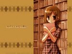  argyle argyle_background book higurashi_no_naku_koro_ni kotoki_ayami monochrome plaid sepia short_hair tanashi_miyoko unmoving_pattern wallpaper 