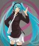  bad_id bad_pixiv_id blue_eyes blue_hair hand_on_hip hatsune_miku headset isshoku_(shiki) long_hair necktie open_mouth skirt solo thighhighs twintails very_long_hair vocaloid 