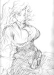  binayu breasts greyscale large_breasts monochrome sketch solo touhou watatsuki_no_toyohime 
