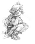  binayu boots breasts greyscale hat large_breasts long_hair monochrome sketch solo touhou watatsuki_no_toyohime 