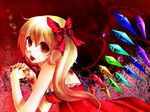  bad_id bad_pixiv_id blonde_hair blood cherry fingernails flandre_scarlet food fruit red_eyes solo touhou wings yutazou 