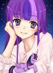  arm_support bad_id bad_pixiv_id chin_rest d-tomoyo_(thekingkas) dual_persona long_hair multicolored_hair my_little_pony my_little_pony_friendship_is_magic night night_sky pegasus personification purple_eyes purple_hair sky star_(sky) starry_sky twilight_sparkle 