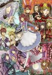  6+girls alice_(wonderland) alice_(wonderland)_(cosplay) alice_in_wonderland amakusa_juuza androgynous animal_ears bad_id bad_pixiv_id beatrice black_hair blonde_hair blue_eyes blue_flower blue_hair blue_rose brown_hair bunny_ears cat_ears chain cheshire_cat cheshire_cat_(cosplay) collar cosplay crown cup dormouse dormouse_(cosplay) dress facial_hair flower frederica_bernkastel furudo_erika grey_eyes grin hair_bobbles hair_flower hair_ornament hat kenkichi_kai lucifer mad_hatter mad_hatter_(cosplay) mammon monocle mouse_ears multiple_boys multiple_girls mustache pantyhose purple_eyes purple_hair queen_of_hearts queen_of_hearts_(cosplay) red_eyes red_hair ronove rose shaded_face silver_hair smile teacup teapot thighhighs twintails umineko_no_naku_koro_ni upside-down ushiromiya_ange ushiromiya_battler ushiromiya_lion ushiromiya_maria virgilia willard_h_wright 