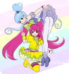  :d aino_megumi alternate_form asymmetrical_legwear ballerina bangs bent_over black_legwear blue_eyes blue_footwear blue_hair blue_skirt boots bow choker clenched_hand cure_lovely cure_princess dress earrings fukurokouji full_body grin hair_bow hair_bun happinesscharge_precure! high_heel_boots high_heels hood hood_down hooded_jacket jacket jewelry kneeling layered_skirt leaning_forward lollipop_hip_hop long_hair looking_at_viewer looking_back magical_girl mismatched_footwear multiple_girls open_mouth pantyhose petticoat pink_eyes pink_hair precure purple_skirt rainbow_background sherbet_ballet shirayuki_hime shoes short_sleeves single_boot single_shoe skirt smile star star_earrings strapless strapless_dress thigh_boots thighhighs tiara tiptoes twintails unzipped very_long_hair white_legwear wrist_cuffs wristband yellow_footwear yellow_jacket yellow_skirt zettai_ryouiki 