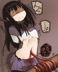  akemi_homura black_hair guro hairband highres intestines long_hair magical_girl mahou_shoujo_madoka_magica midriff navel navel_insertion nns_(sobchan) purple_eyes ribbon skirt 