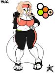  albino anthro big_breasts black_hair blaqink breasts bubble_gum camel_toe chubby clothed clothing female fur green_eyes green_nose hair headband heels huge_breasts mammal navel panini pink_hair pose ring skunk solo thick_thighs toe_ring white_fur wide_hips 