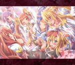  :o ;) aida_mana angel_wings armlet bangs black_dress blonde_hair blue_dress blue_eyes blue_hair blunt_bangs blush brown_eyes brown_hair choker closed_eyes collarbone cure_ace cure_diamond cure_heart cure_rosetta cure_sword dokidoki!_precure dress eyebrows_visible_through_hair finger_to_mouth flower flower_wreath from_behind from_side fur_trim gem glint glowing hair_ornament head_wreath headpiece heart highres hishikawa_rikka holding index_finger_raised inoshishi_(ikatomo) kenzaki_makoto letterboxed long_hair long_sleeves madoka_aguri magical_girl multiple_girls one_eye_closed parted_lips pink_eyes ponytail precure profile puffy_short_sleeves puffy_sleeves purple_eyes purple_hair red_eyes red_hair regina_(dokidoki!_precure) scrunchie short_sleeves shushing sidelocks smile tareme teeth twintails white_dress wings yotsuba_alice 