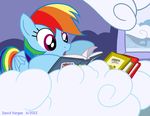  book cloud daring_do_(mlp) equine female friendship_is_magic hair horse house latecustomer lying mammal multi-colored_hair my_little_pony pegasus pony purple_eyes rainbow_dash_(mlp) rainbow_hair reading solo window wings 