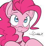  ? blue_eyes blush dialog english_text equine female friendship_is_magic hair horse looking_up mammal my_little_pony pink_hair pinkie_pie_(mlp) plain_background pony reiduran smile solo text white_background 