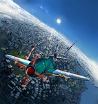  aircraft airplane brown_hair city cityscape cloud cover cover_page from_above highres horizon landmark n1k nogami_takeshi original scenery shidenkai_no_maki sky solo tokyo_(city) tokyo_sky_tree tokyo_tower tower 