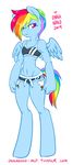  anthro anthrofied blue_fur clothing cutie_mark equine female friendship_is_magic fur hair horse looking_at_viewer mammal multi-colored_hair my_little_pony navel onnanoko pegasus plain_background pony rainbow_dash_(mlp) rainbow_hair shorts solo sports_bra standing white_background wings 