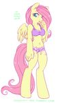  anthro anthrofied blush clothing cutie_mark equine female fluttershy_(mlp) friendship_is_magic fur hair horse looking_at_viewer mammal my_little_pony navel onnanoko pegasus pink_hair plain_background pony shorts solo sports_bra standing white_background wings yellow_fur 