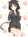  animal_hood brown_eyes brown_hair hood hoodie little_busters! naoe_riki paw_print satou_aoi short_hair tail 