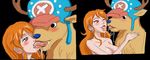  bestiality black_background black_eyes blue_nose blush breasts brown_eyes cervine drooling female feral fur hair hat horn human interspecies kissing licking long_hair male mammal nami one_piece orange_hair plain_background reindeer saliva tongue tongue_out tony_tony_chopper ungulatr 
